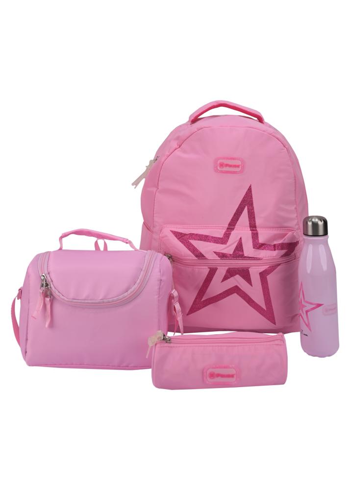4 in 1 17-inch backpack set – pink stars
