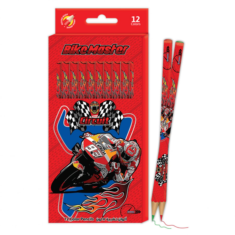 Wooden color set from Bike Master, lead resistant to breaking, for drawing and coloring, pack of 12 pencils