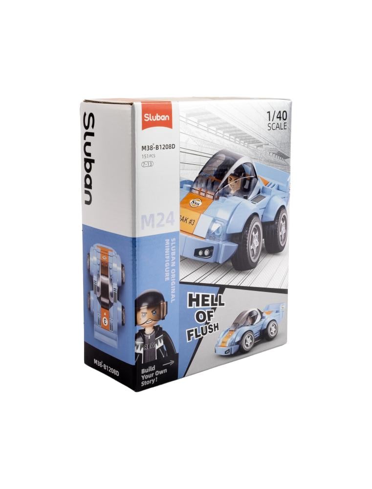 Blue race car from plastic blocks Sluban - 151 pieces