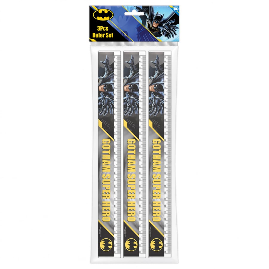Batman set of rulers 30 cm (12 inches), ruler with centimeter and millimeter, essential tools for mathematical and engineering tasks, set of 3 pieces
