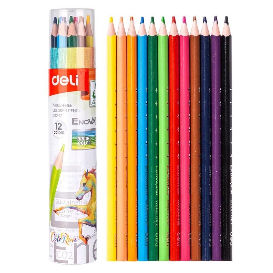 Wooden colored pencils, art supplies for drawing and coloring, triangular-shaped wooden colored pencils, set of 12 colors