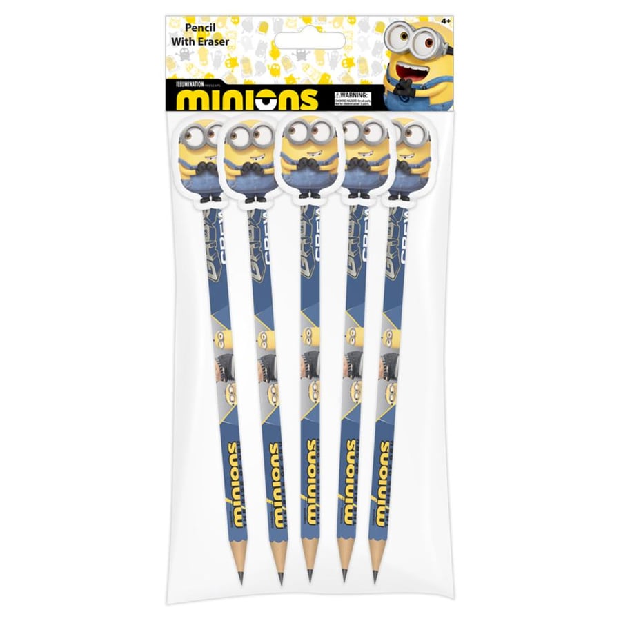 Minions pencil pens with eraser, eraser with Minions character design, set of 4 pens, for drawing, writing, and shading - blue