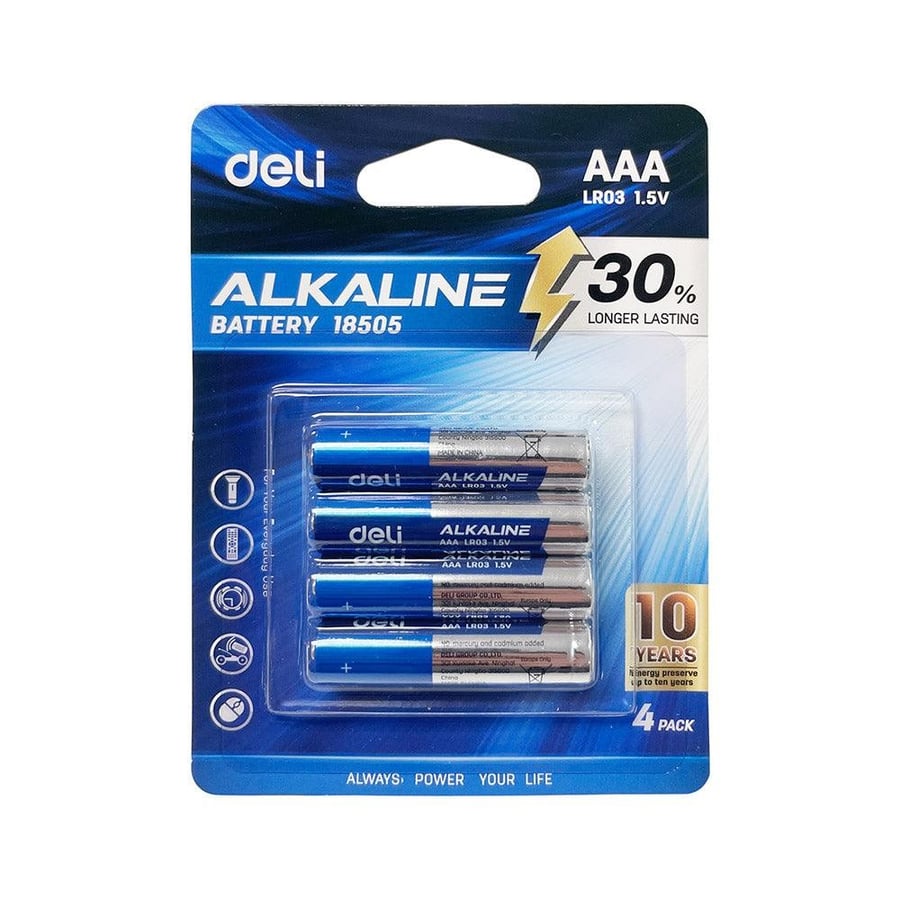 Daily alkaline AAA batteries with 1.5-volt voltage, pack of 4 batteries with 10-year lifespan, used for flashlights, remote controls, mouse - blue