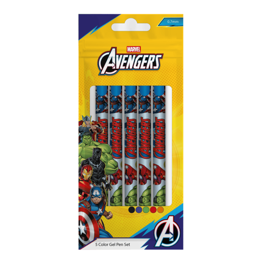 مجموعة أقلام ضغط 5 قطع من المنتقمون (Avengers) – كتابة سلسة بالقلم الجاف للمدرسة، الواجبات، والمغامرات الإبداعية