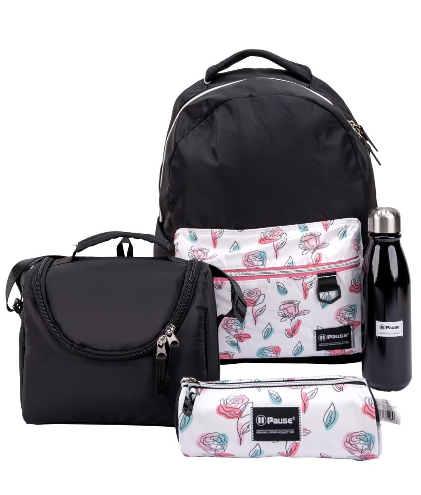4 in 1 17-inch backpack set – black flowers