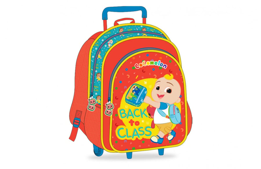 Cocomelon school trolley bag for girls and boys 13 inches, with main pocket and front pocket, ideal for school, travel, and camping - red