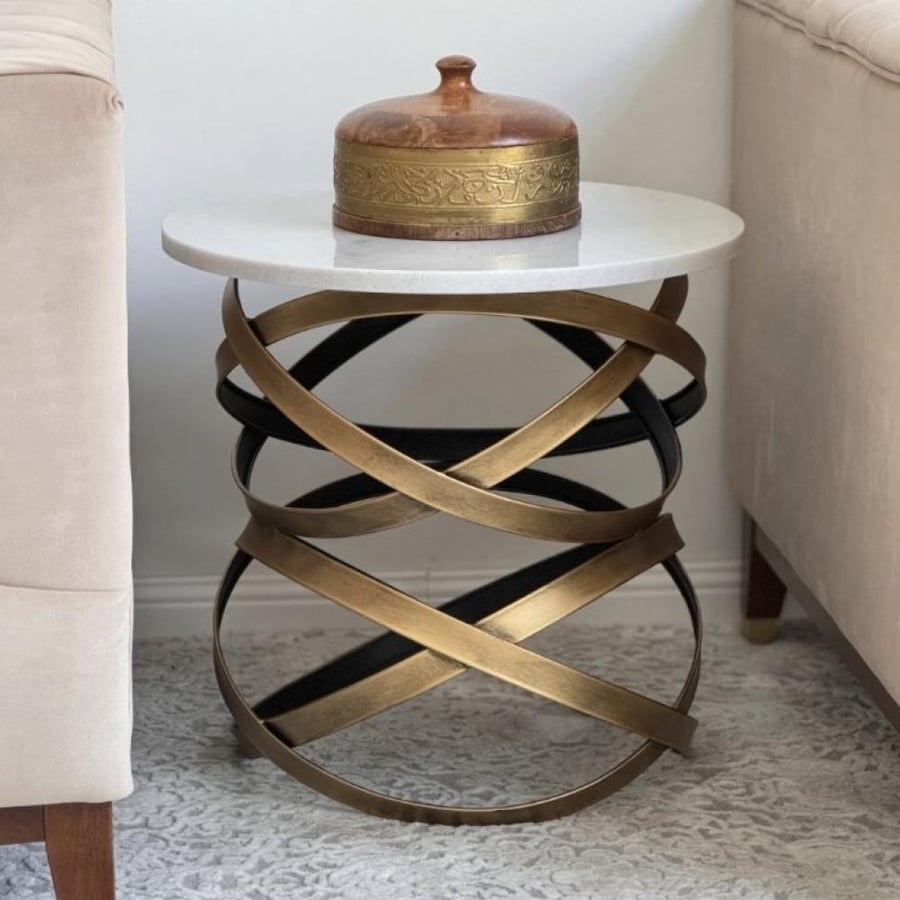 Metal table with marble surface