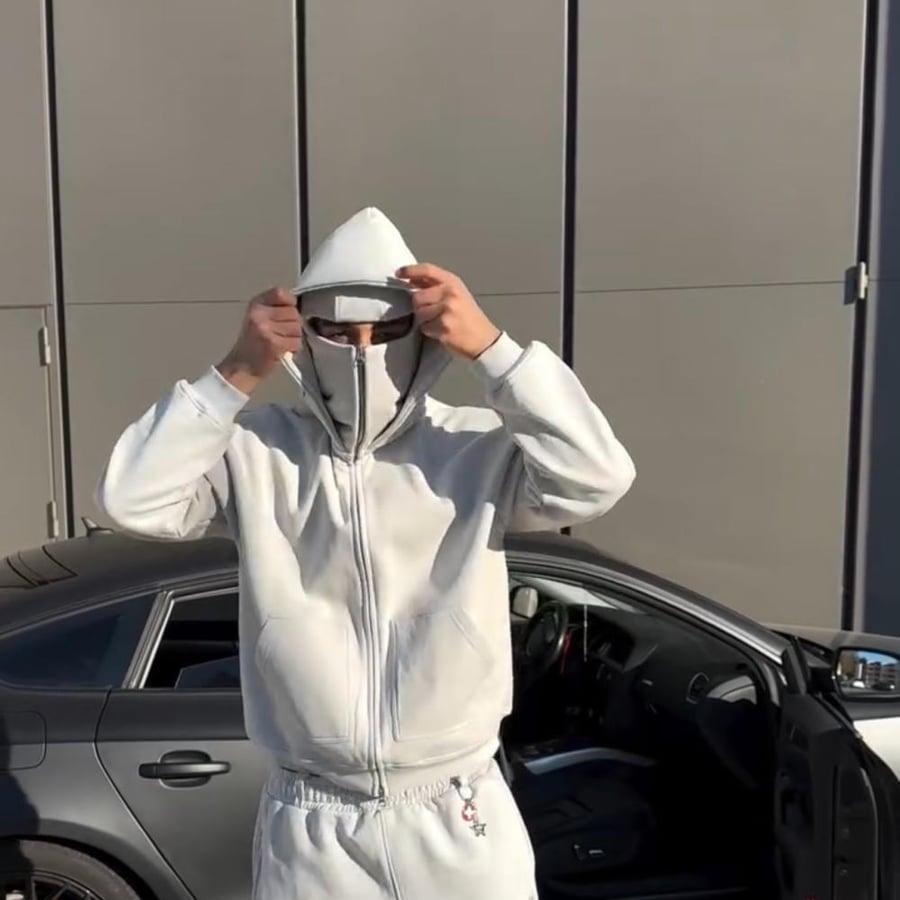 جاكيت النينجا أوفرسايز أبيض بسحاب كامل من DSCA
