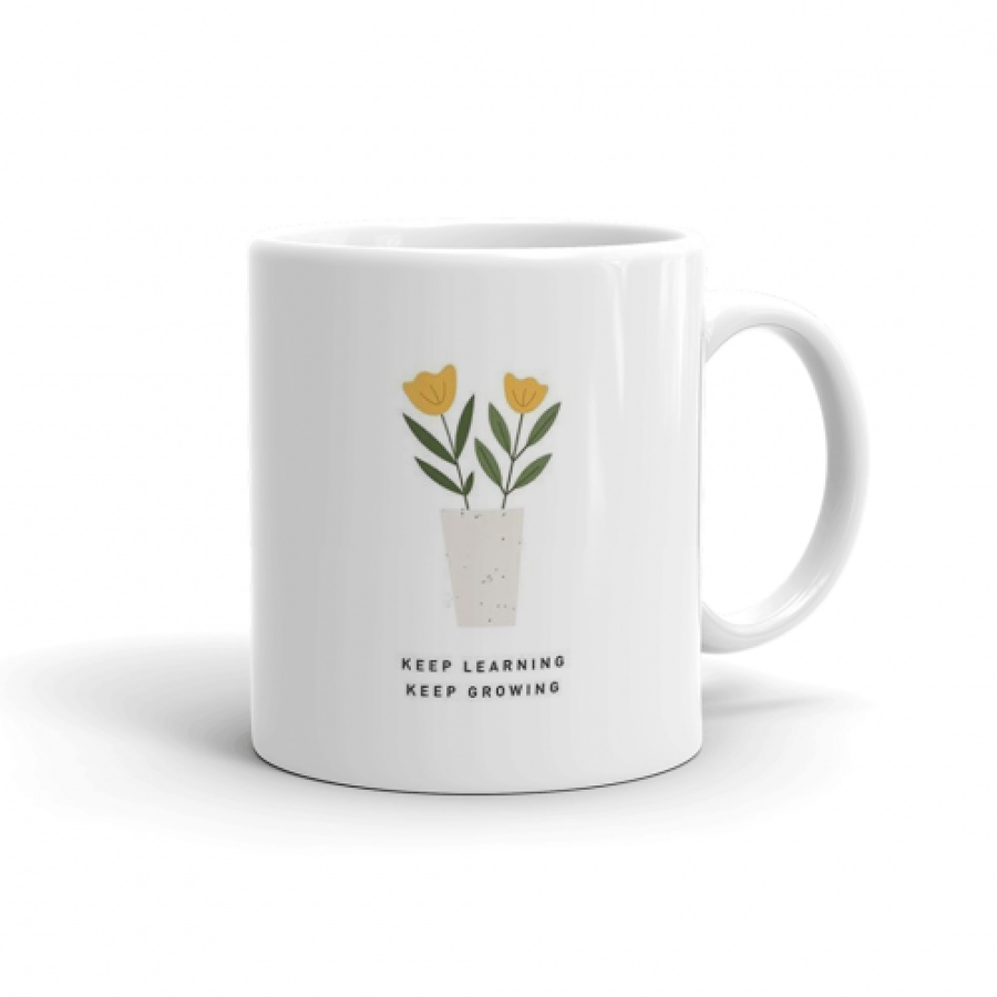 كوب سيراميك بطبعة عبارة تحفيزيه استمر في التعلم استمر في النمو