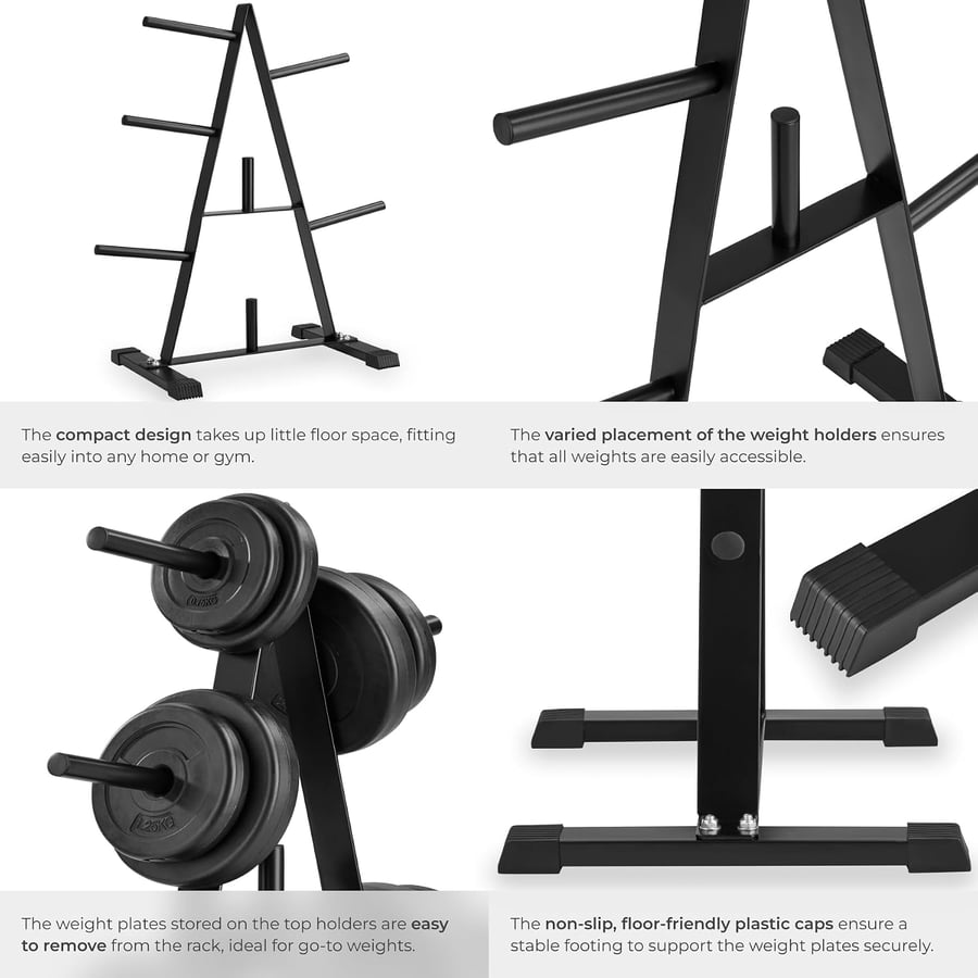 حامل أقراص الأوزان من  ARTFit   بـ 7 قضبان تثبيت، مصنوع من الفولاذ المتين مع قضبان بقطر 25 مم، يتحمل حمولة تصل إلى 200 كجم، مزود بقواعد مانعة للانزلاق، ويُعدّ معدات مثالية لتنظيم الصالة الرياضية المنزلية وتوفير المساحة.