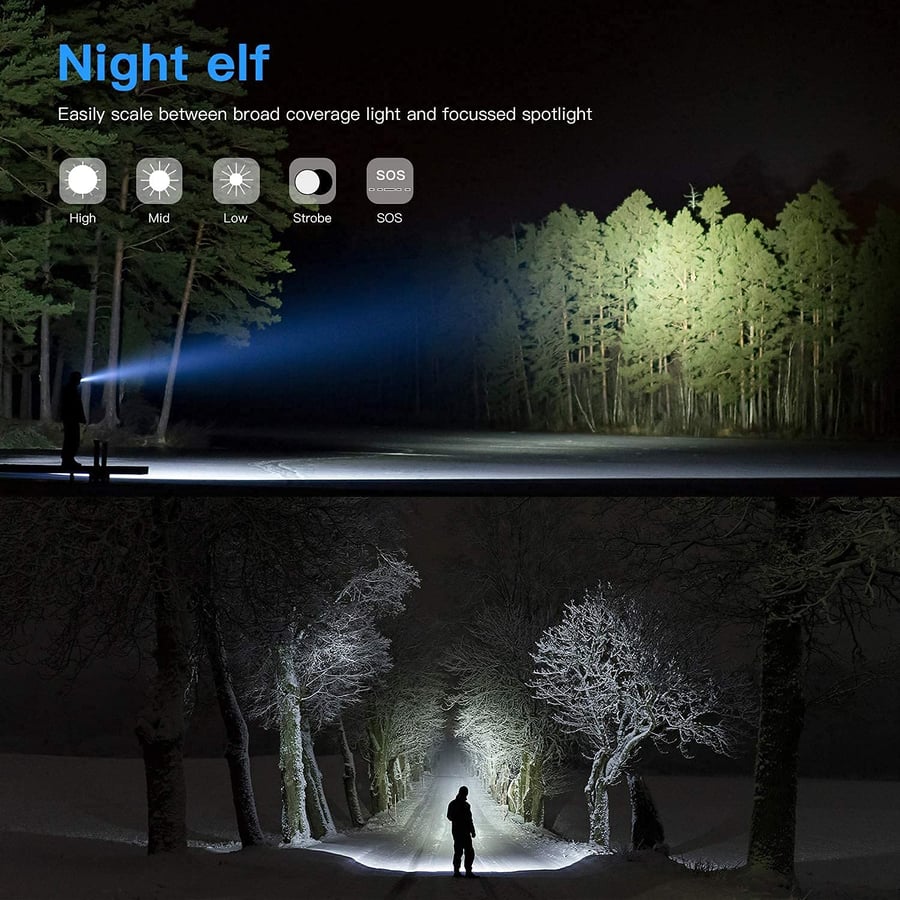 مصباح يدوي قابل لإعادة الشحن من ، ARTFit , خمسة أوضاع إضاءة فائقة السطوع بتقنية Cree LED، مقاوم للماء، طاقة عالية مع تركيز قابل للتعديل ومجموعة إعادة شحن للطوارئ
