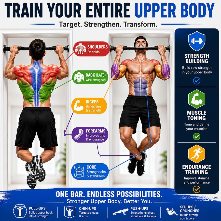 قضيب سحب قابل للتعديل من ARTFit بطول 95--85 سم للتمارين المنزلية، يُثبّت على باب المنزل بدون حفر، يتحمل وزنًا يصل إلى 100 كجم، مناسب لتمارين السحب وتمارين الجزء العلوي من الجسم.