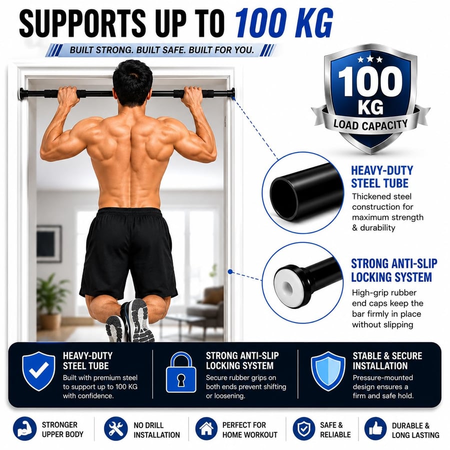قضيب سحب قابل للتعديل من ARTFit بطول 95--85 سم للتمارين المنزلية، يُثبّت على باب المنزل بدون حفر، يتحمل وزنًا يصل إلى 100 كجم، مناسب لتمارين السحب وتمارين الجزء العلوي من الجسم.