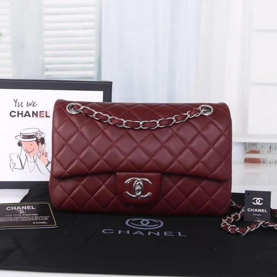 شنطة كتف كبيرة CHA عنابي لوقو فضي