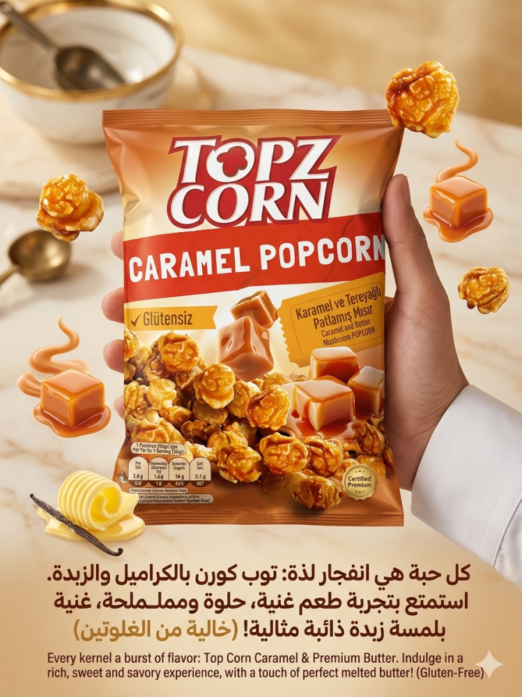 شبس فشار بوب كورن بالكراميل والزبدة - خالي من الغلوتين حجم عائلي.