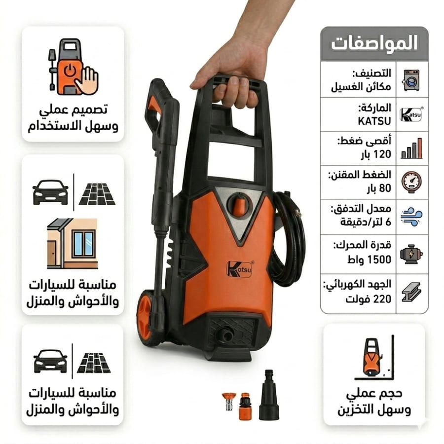 ماكينة غسيل بالضغط العالي 120 بار | 1500 واط