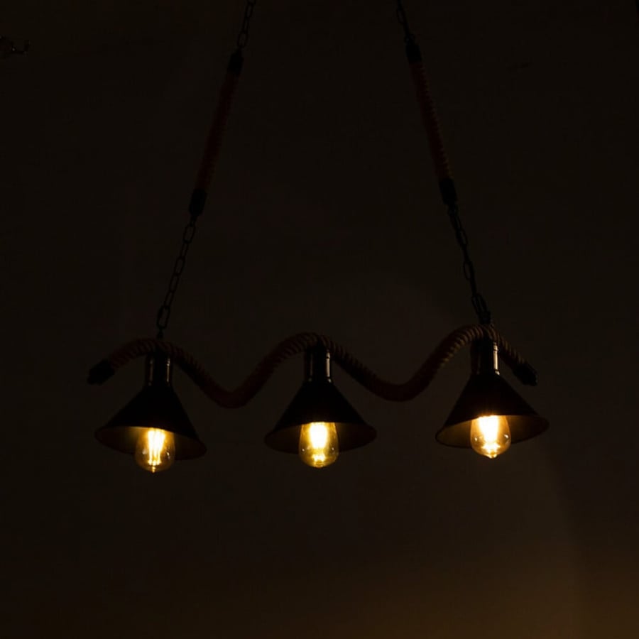 Black hanging chandelier with rope coating
