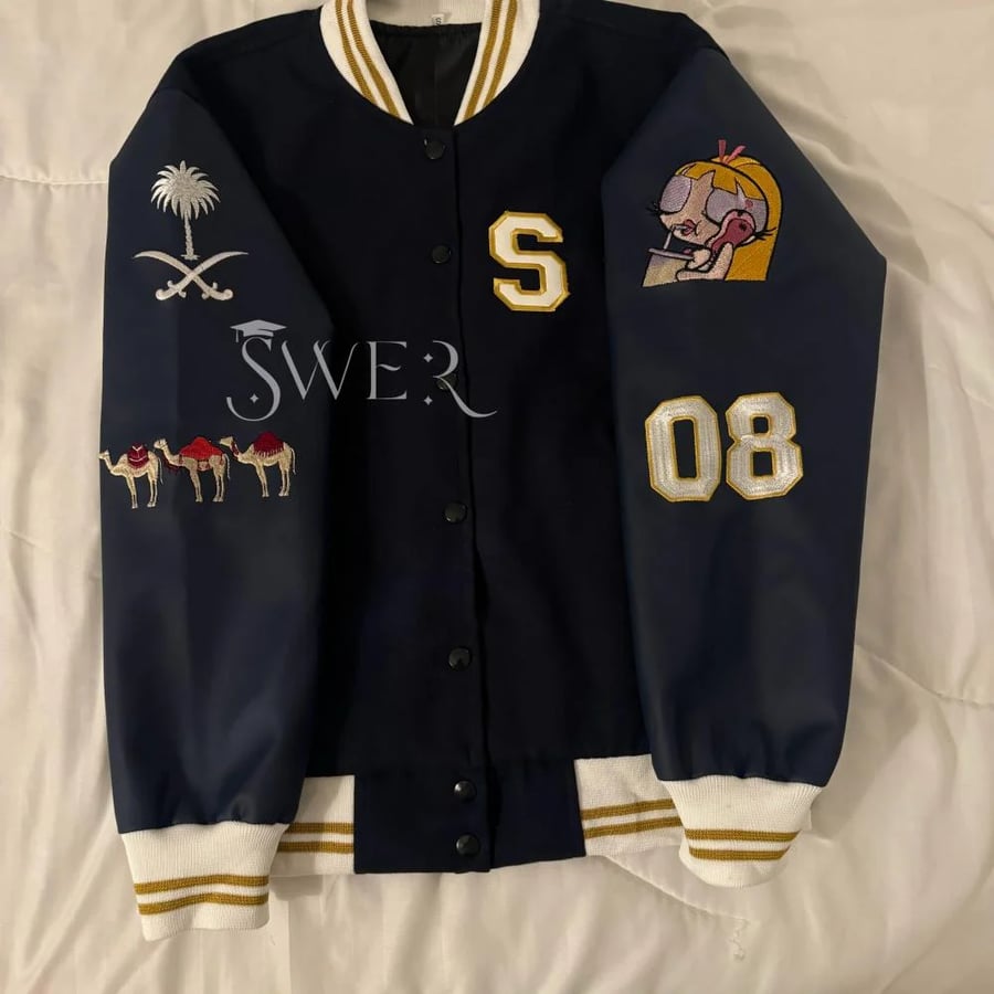Senior jacket beige black with navy blue sleeves