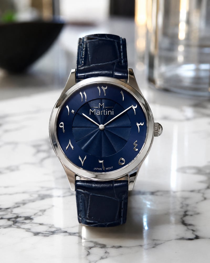 ساعة رجالية مارتيني جلد بتصميم كلاسيك كحلي 40mm