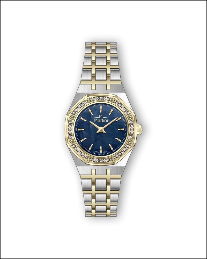 ساعة مارتيني النسائية بلون الفضي ذهبي مينا كحلي