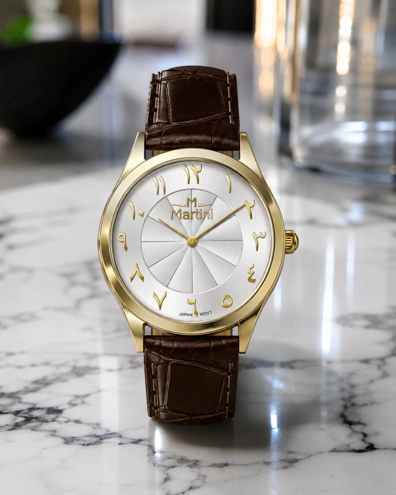 ساعة رجالية مارتيني جلد بني إطار ذهبي 40mm