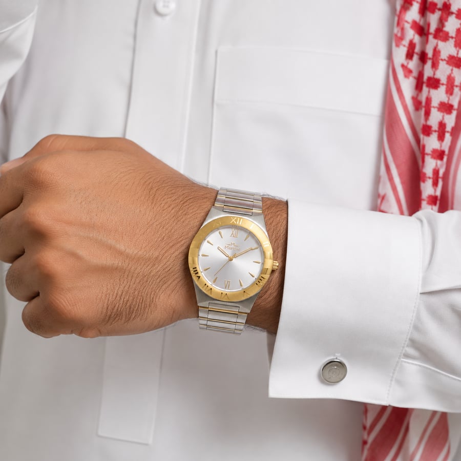 ساعة رجالية ماركة مارتيني ستيل لونين فضي ذهبي