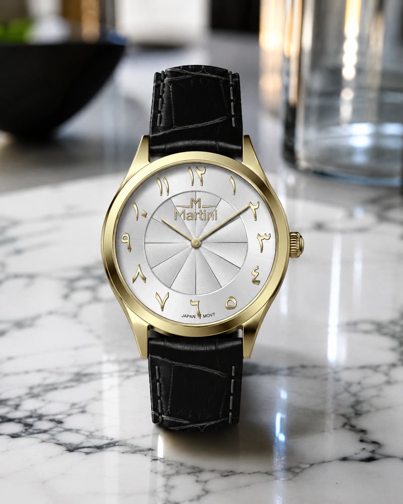 ساعة رجالية مارتيني كلاسيك فضي حزام جلد أسود 40mm