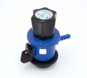 High pressure gas regulator with safety button for children