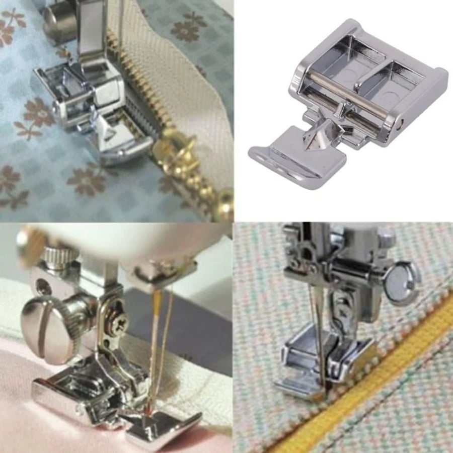 "Wide Zipper Presser Foot for Low Shank Snap-On Sewing Machines - Professional Zipper Attachments
