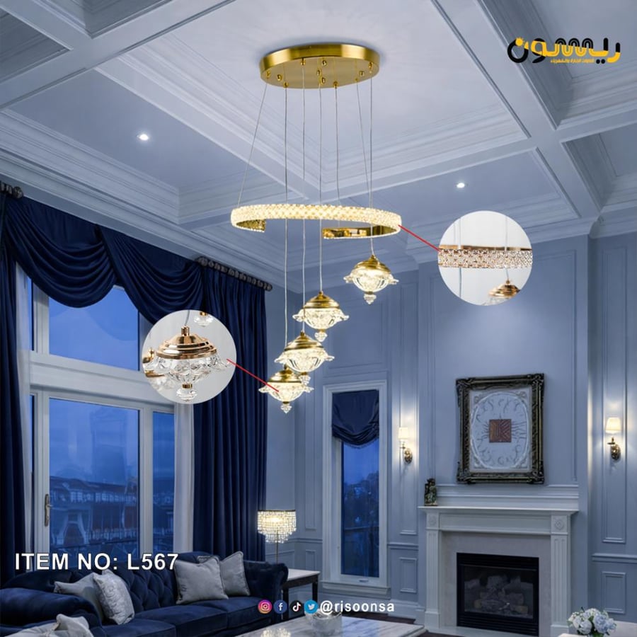 Modern golden crystal chandelier with spiral design and remote control