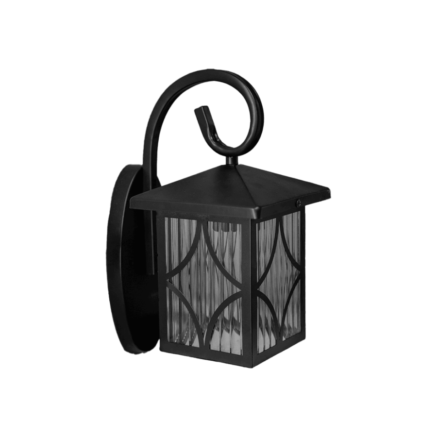 Wall-mounted outdoor lantern with antique design and vertical glass with arch pattern for entrances and balconies