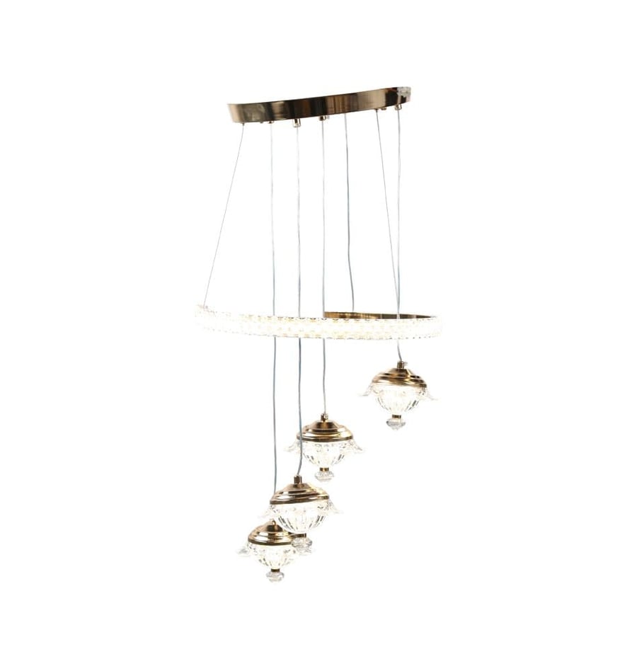 Modern golden crystal chandelier with spiral design and remote control