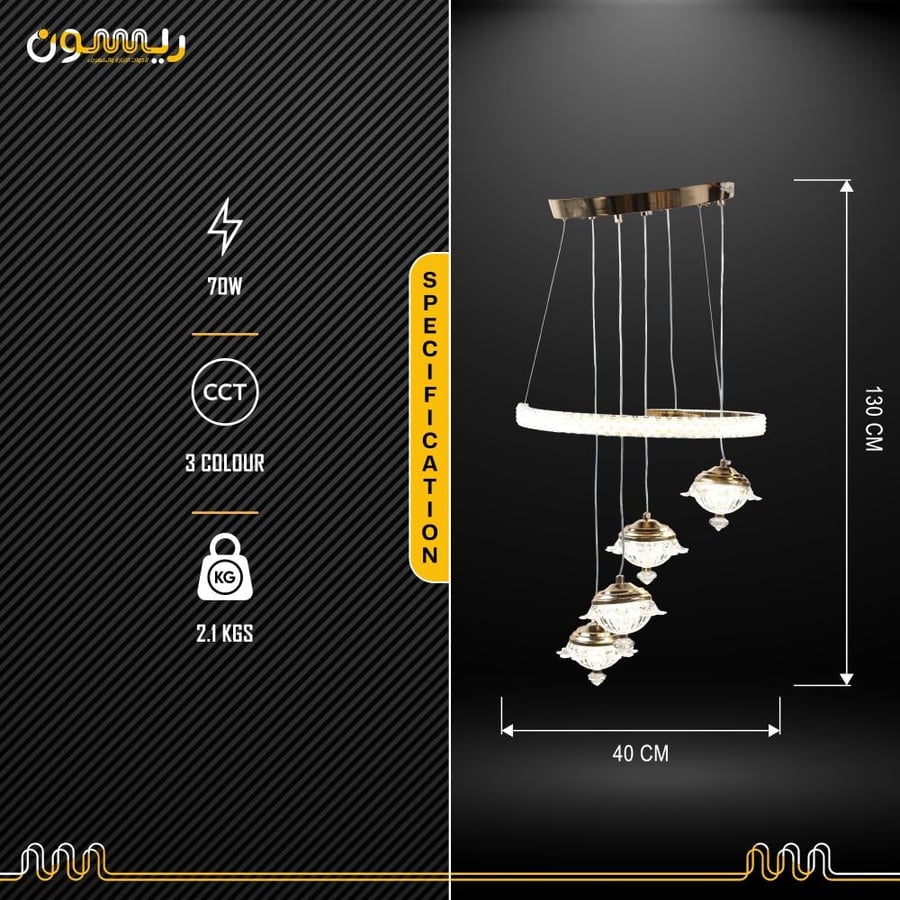 Modern golden crystal chandelier with spiral design and remote control