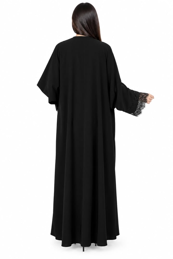 طقم عباية مفتوح كلوش كم دانتيل