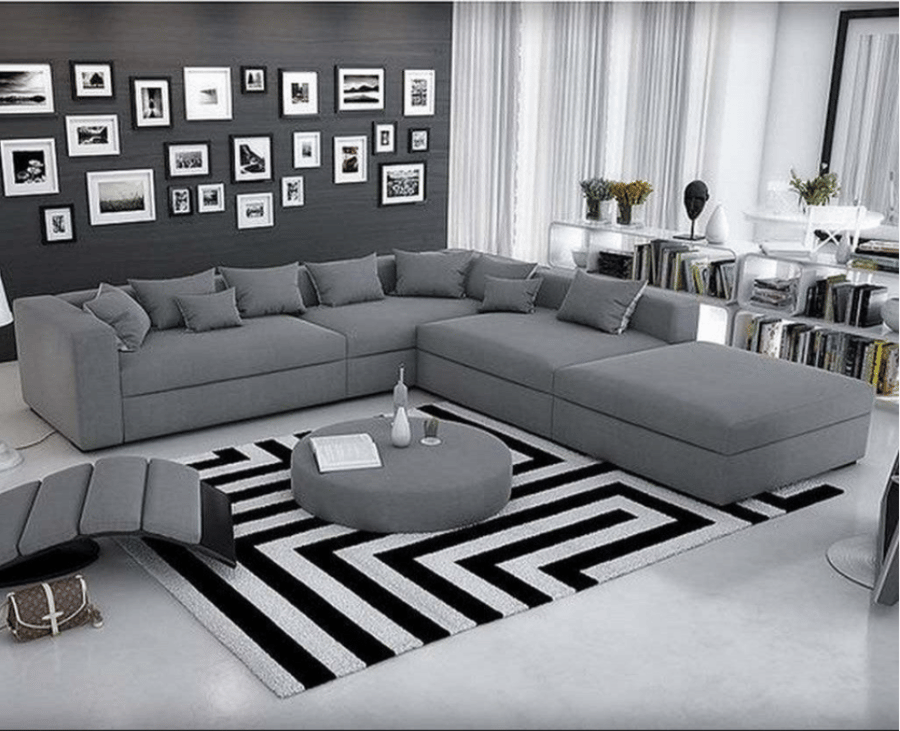 كنبة زاوية من الكتان والخشب السويدي - 300x90x300x85 سم - رمادي