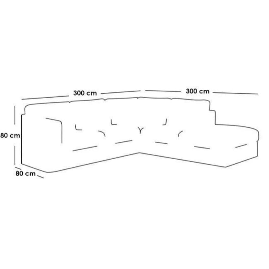 كنبة زاوية مقاس - 80x300x80x300 سم - رمادي