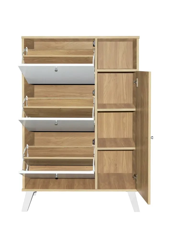 Artimus shoe organizer, Malaysian wood, wooden and white