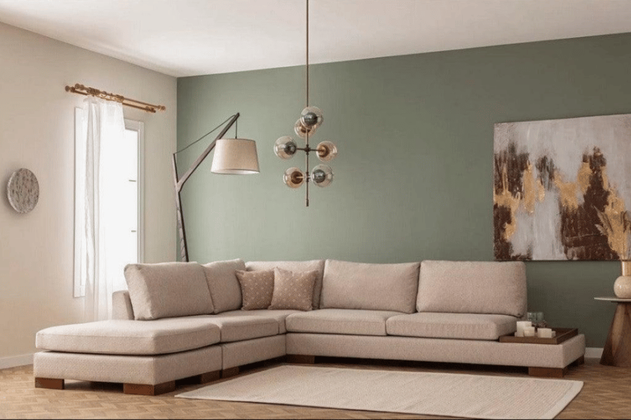 كنبة زاوية كتان ابيات - 350x85x85 سم - بيج