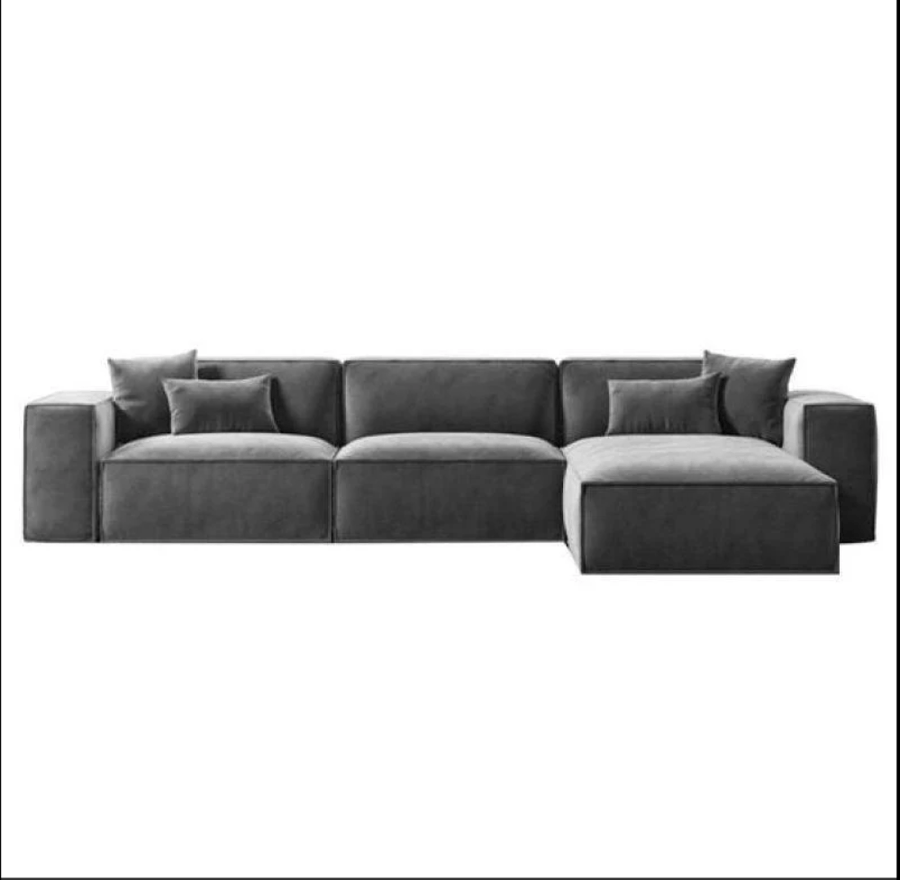 كنبة مخملية رمادية أنيقة على شكل حرف L - موديل 90x250x170x45 سم