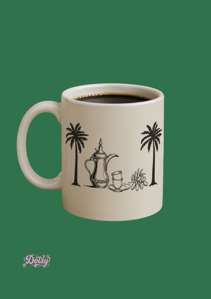كوب سيراميك فاخر بتصميم الدلة والنخيل