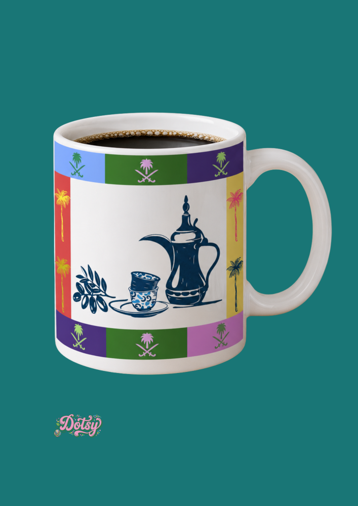 كوب اليوم الوطني السعودي 96 - سيراميك فاخر بتصميم الدلة