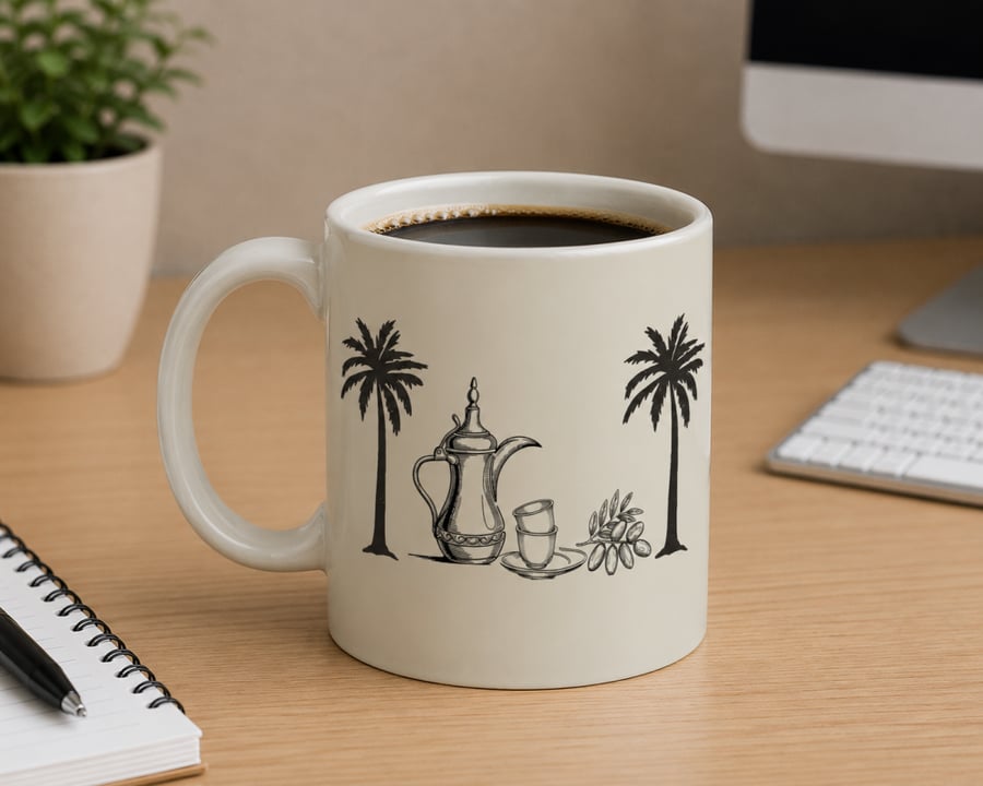كوب سيراميك فاخر بتصميم الدلة والنخيل