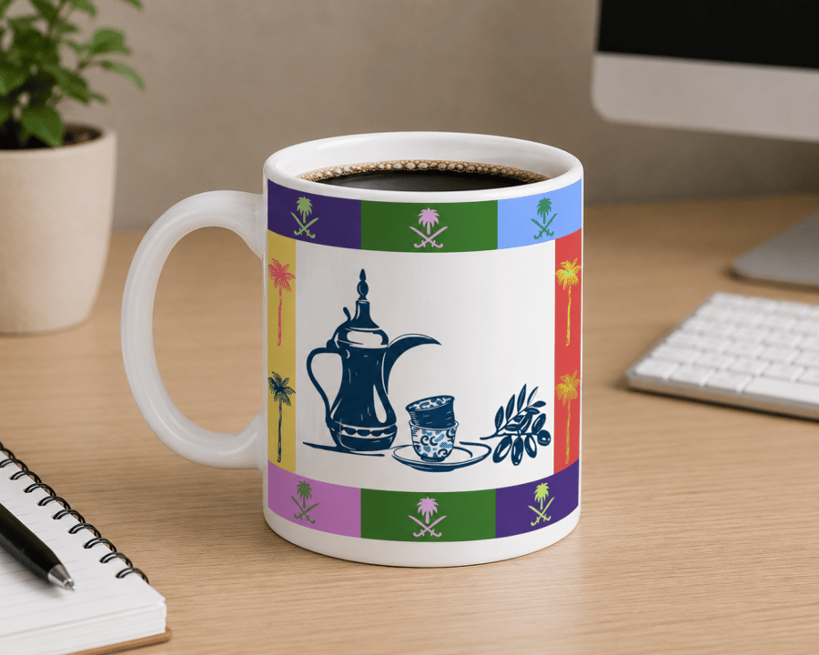 كوب اليوم الوطني السعودي 96 - سيراميك فاخر بتصميم الدلة
