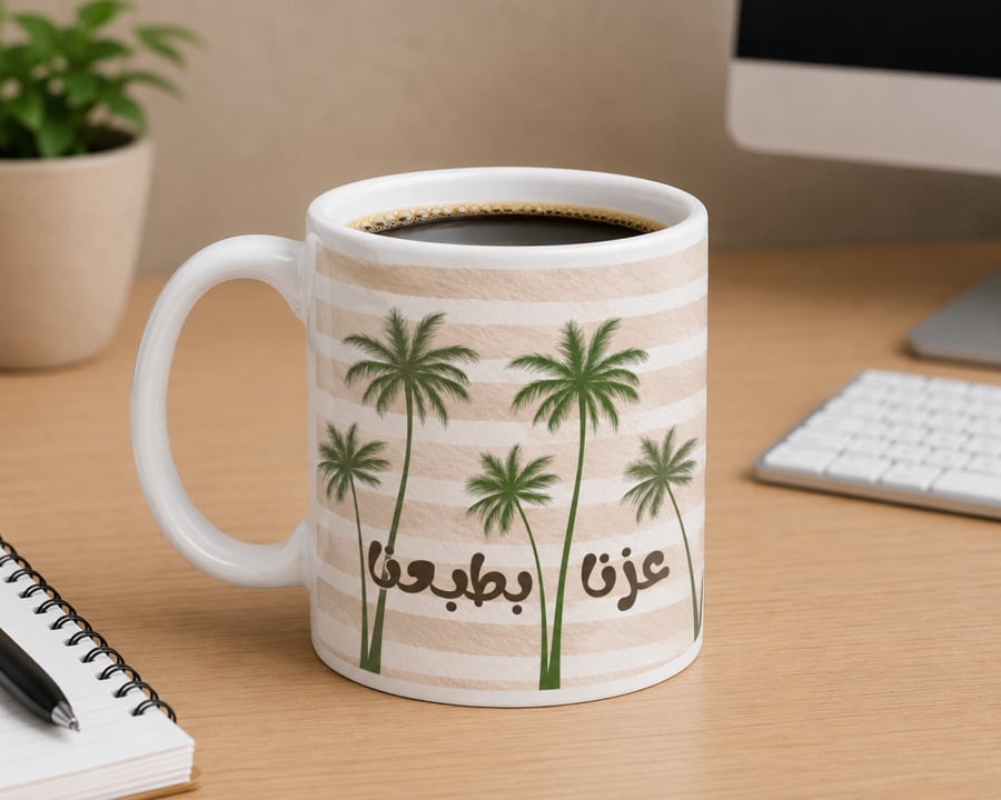 كوب عزنا بطبعنا - كوب سيراميك 11 أونصة بتصميم نخلة لليوم الوطني