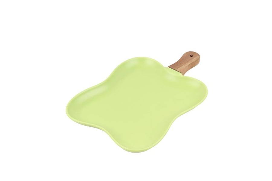 Ceramic serving plate with wooden handle
