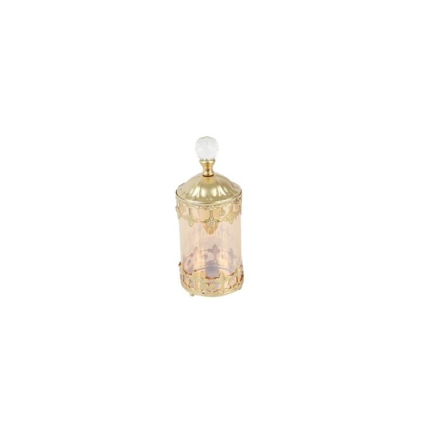Glass candle holder with a base and cover in gold color
