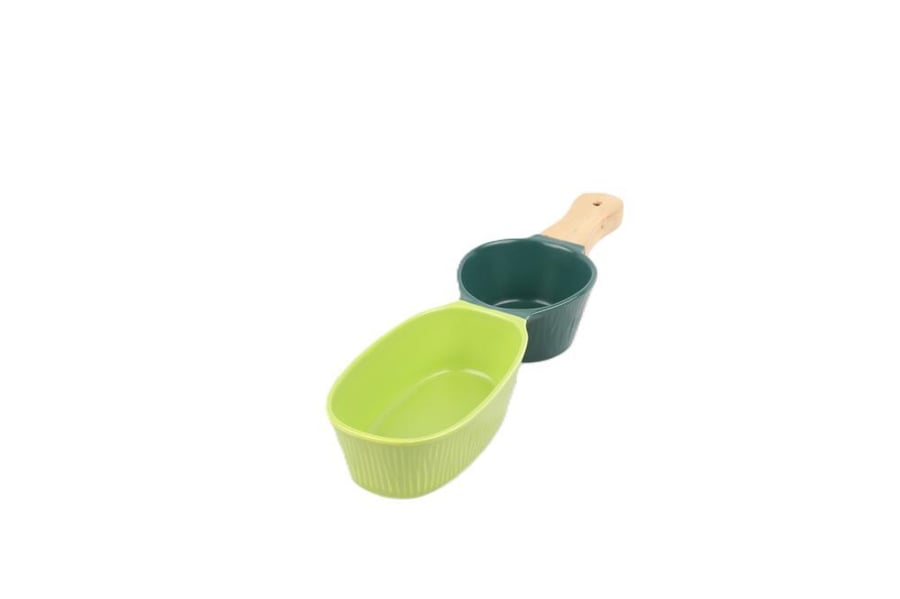 صينية تقديم سيراميك مع مقبض خشبي