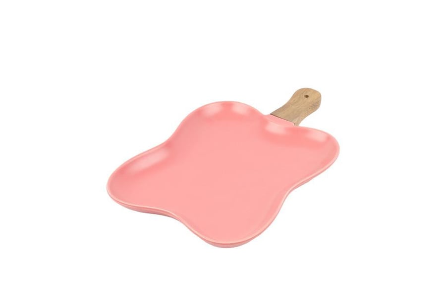 Ceramic serving plate with wooden handle