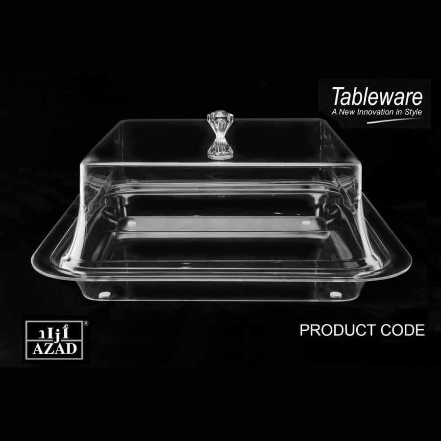 Transparent square acrylic serving tray – 41×41 cm size with a transparent cover and a crystal handle