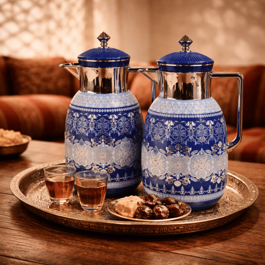 طقم ترامس شاي منقوش 1+1 لتر